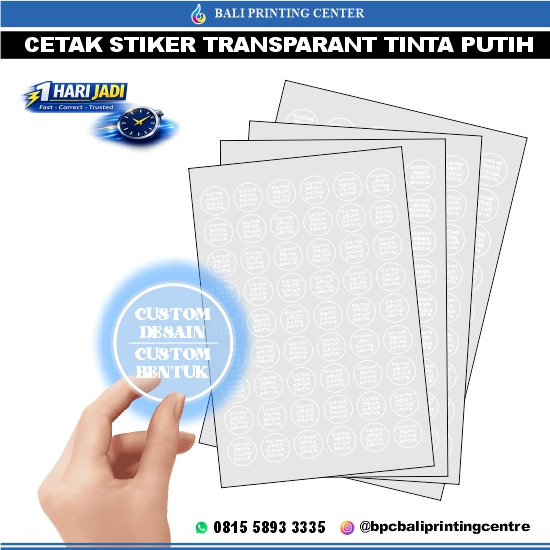 New Cetak Stiker Transparant Tinta Putih A3+